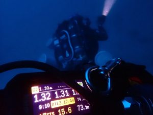 dive computer showing depth of 73 metres during the seacrest and tottori mau wreck dives